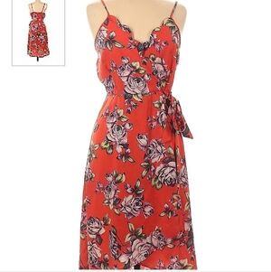 Monteau Red Floral Wrap Dress Size Small